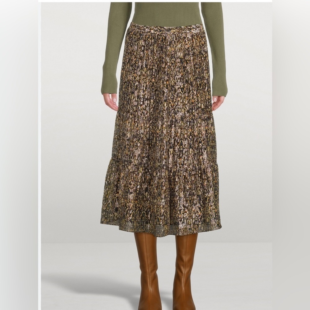 BA&SH Lurex midi skirt with print Gellio green XS - Picture 2 of 8